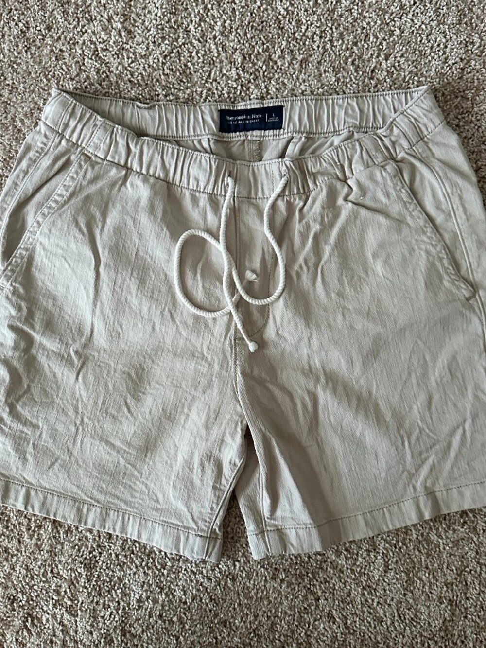 Abercrombie & Fitch Linen-Blend Denim Pull-On Shorts - Beige - Large